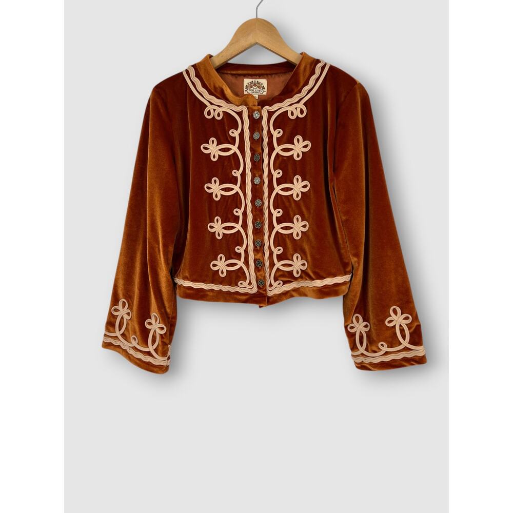 Nine Lives Bazaar Velvet Soutache Trim Boho Cropped Jacket Size Medium